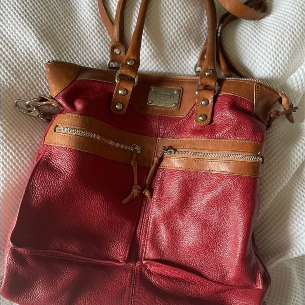 Vintage Valentina Red and Tan Leather Tote